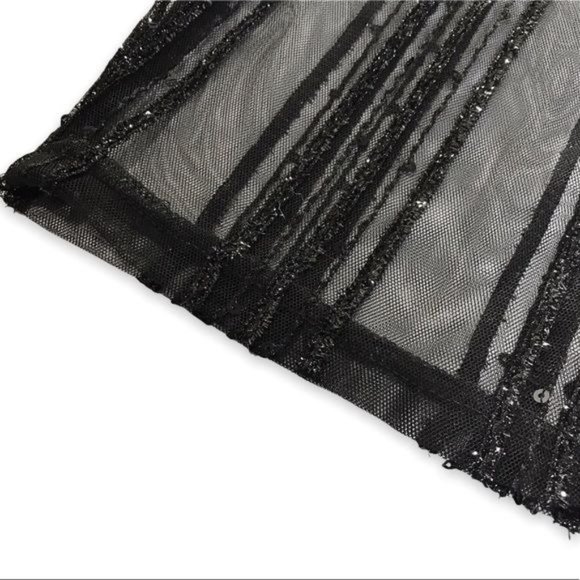 Black Sheer Mesh Sparkle Vertical Striped Maxi Dress | Gown - Picture 11 of 13